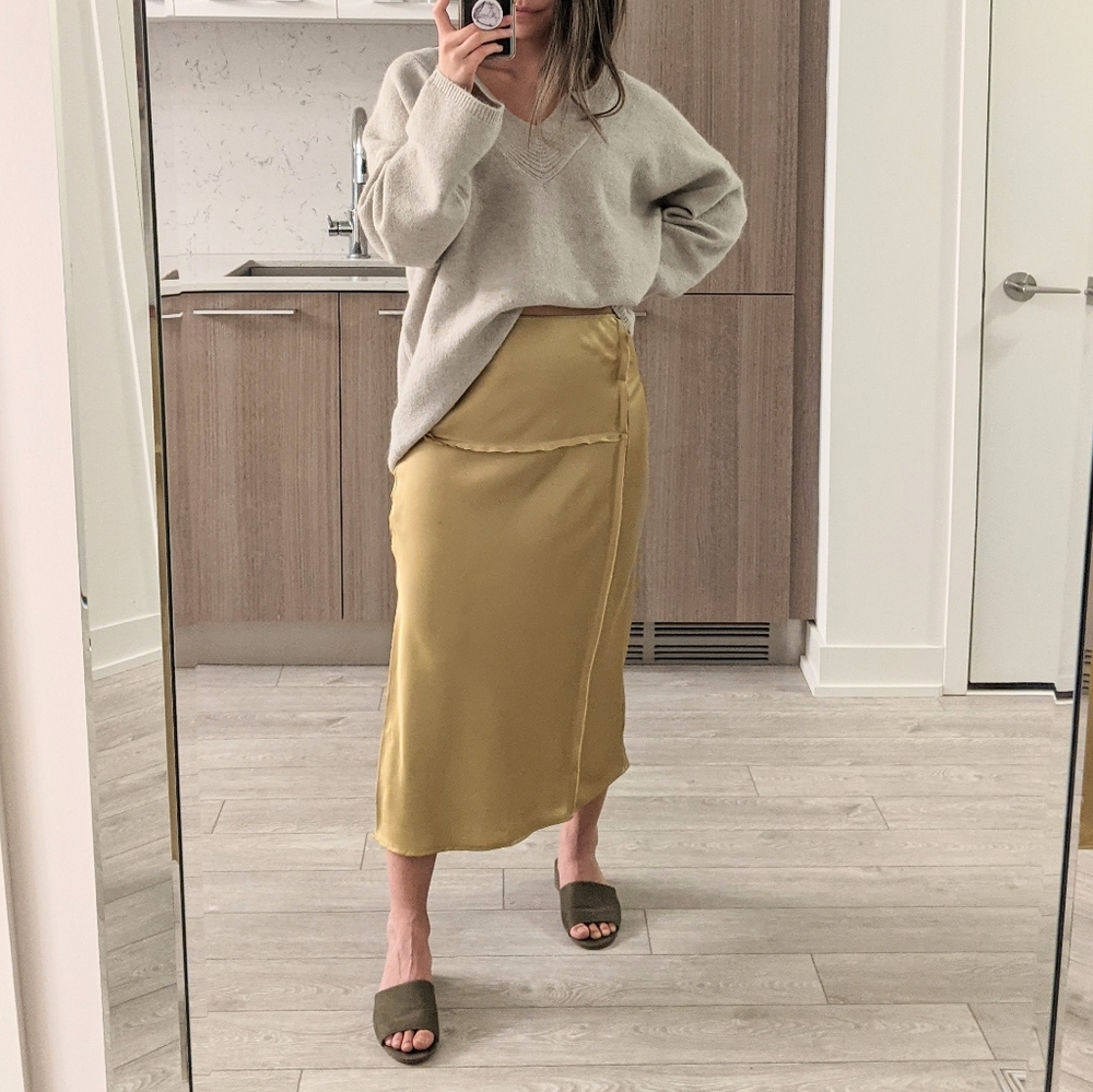 Topshop Satin Gold Midi Skirt